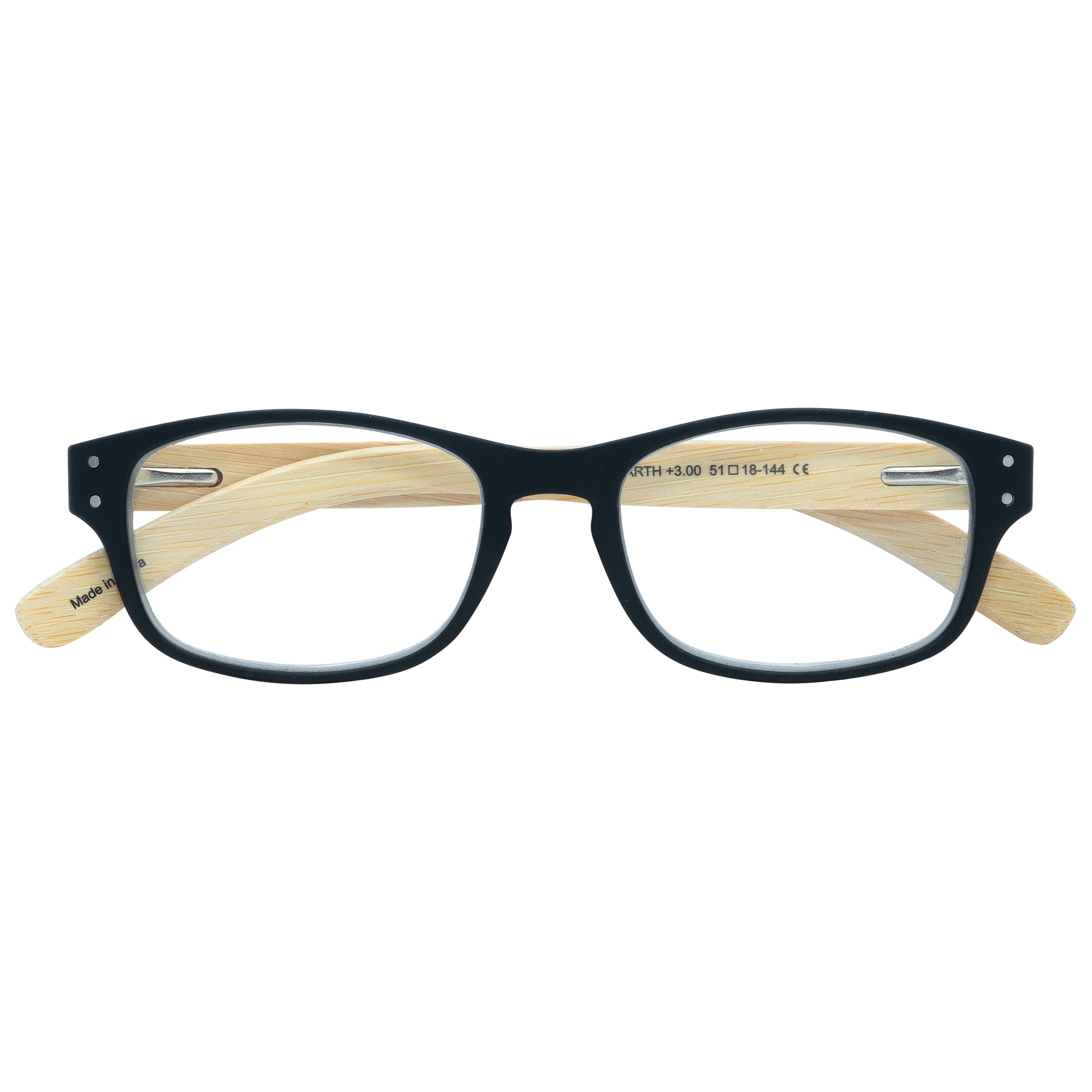 Piranha Optics Evergreen Natural Earth Bamboo Reading Glasses +3.00 Diopter
