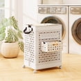 thumbnail image 2 of Costway Collapsible Laundry Basket Movable Laundry Cart with Side Basket, Lockable Wheels, 2 of 10