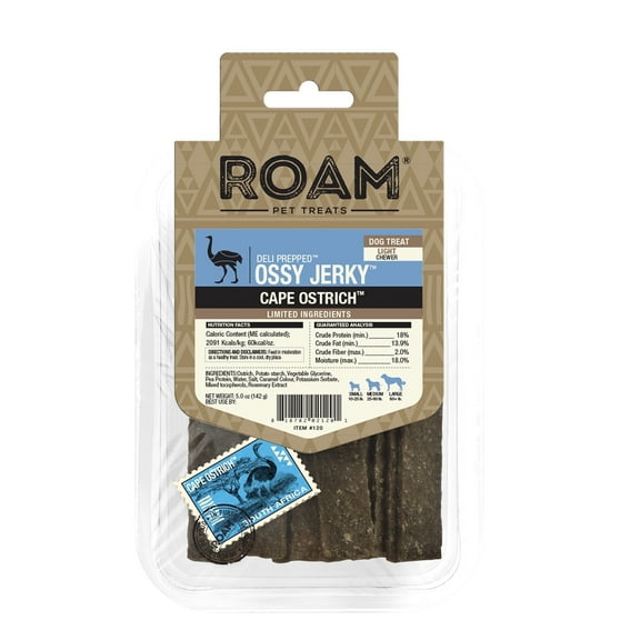 ROAM PETS Ostrich Jerky Treats for Dogs, 5 oz