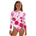 thumbnail image 2 of Girls Long Sleeve One-Piece Swimsuit 2-13 Years, Solid Color Summer Beach Swimwear Multicolor D 3-4 Years, 2 of 7