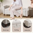 thumbnail image 4 of 63" Wide Storage Bench, Polyester Upholstered End of Bed Bench with Pull Ring Design, Storage Shoe Cabinet Bench with Rolled Arm, Modern Window Bench for Bedroom (Beige), 4 of 14