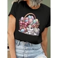 thumbnail image 2 of Women's Easter Bunny & Egg Basket Graphic Tee - Casual Gray Crew Neck Short Sleeve T-Shirt, Soft Polyester Blend, Machine Washable Tee For Adult, Men, Women, Teen, Teenager, Adolescent, Youth., 2 of 7