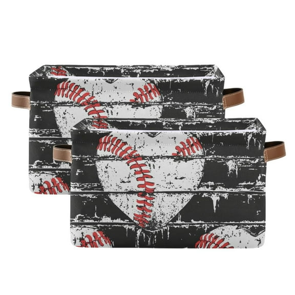 Ryvnso Retro Baseball Storage Basket Large Bin Foldable Boxes Toys Organizer 14.2x10.2x8.3in 2 PCs
