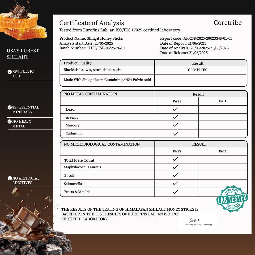 CoreTribe® Shilajit Resin, Chocolate Honey Sticks—Energy, Immunity, Fulvic Acid Men and Women 30 Sticks