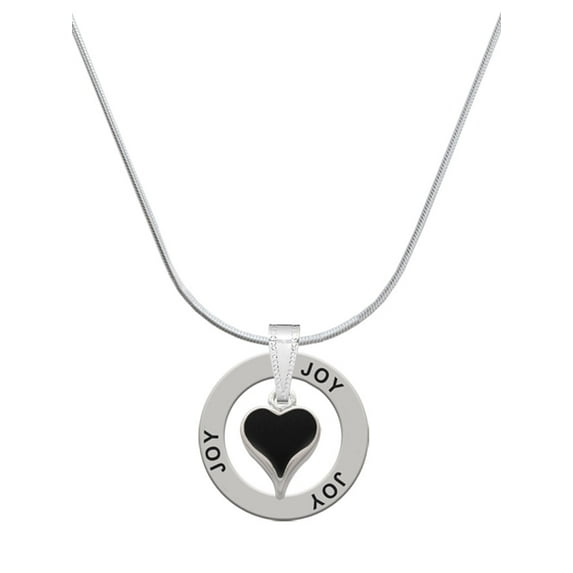 Delight Jewelry Silvertone Small Long Black Heart Joy Ring Charm Necklace, 18"