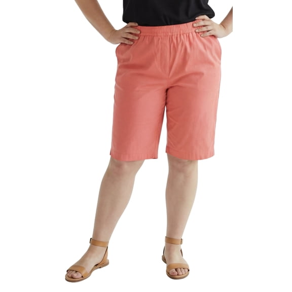Turtle Bay New York Women's Lightweight Twill Bermuda Shorts Elastic Waist Plus Sizes