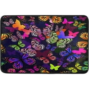Bestwell Beautiful Pink Green Purple Butterfly Front Door Absorbent Non-Slip Foot Mat, 23.6x15.7 Inch Holiday Home Decor, Bathroom Kitchen Living Room Patio