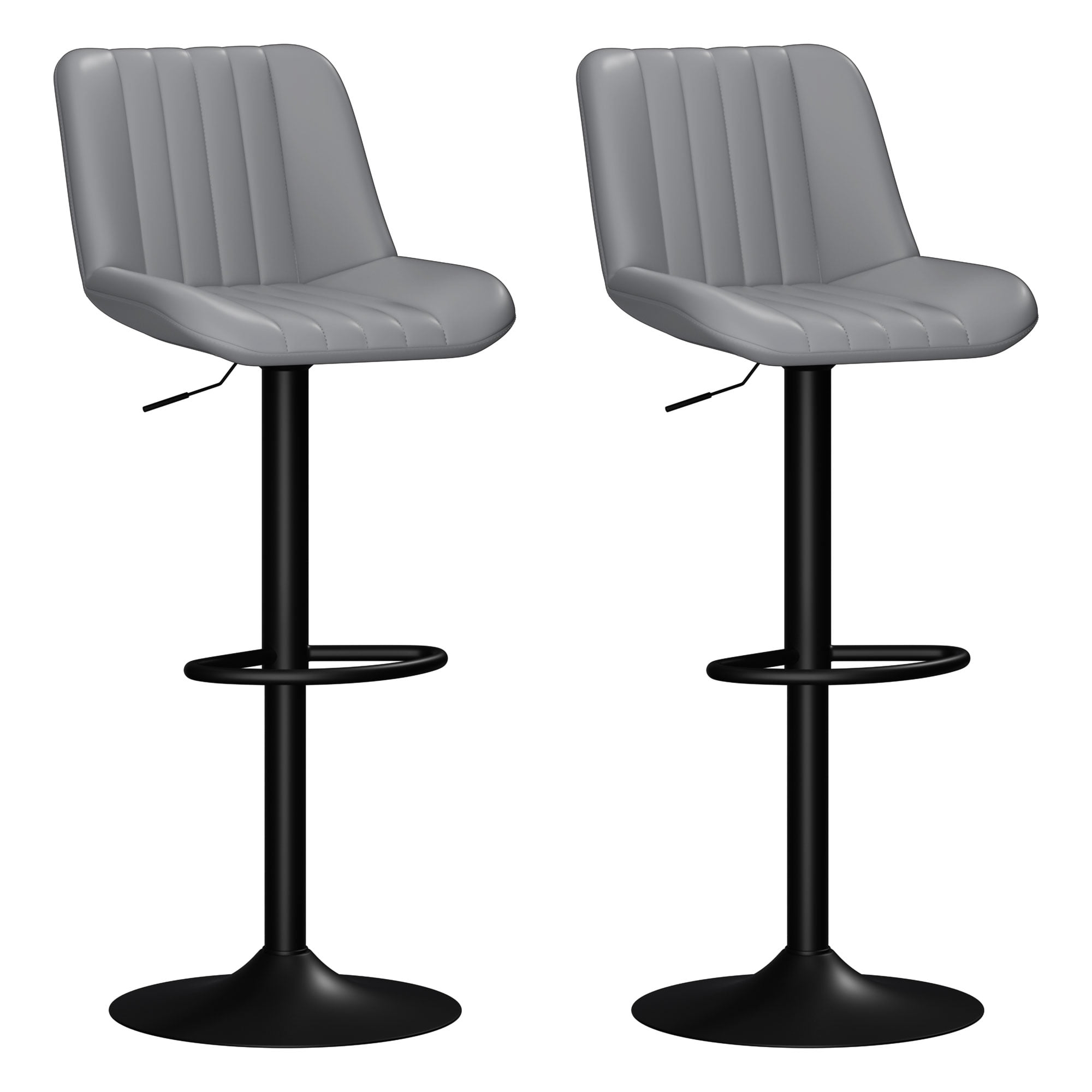Walsunny Adjustable Bar Stools Set of 2 Leather Upholstered Swivel Counter Stools Counter Height Bar Stools with Large Base, Room Bar, Grey