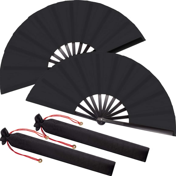 Abaniceros plegables de seda Maitys Festival Tai Ji negros (paquete de 2)