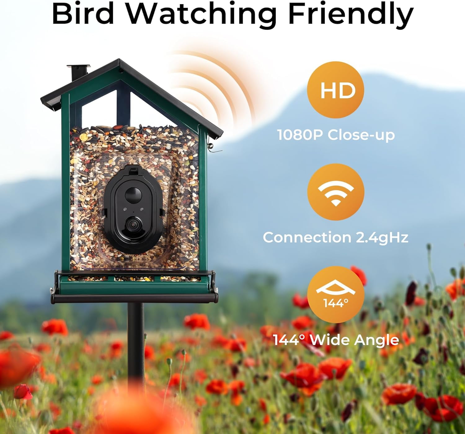 TT Nature Smart Bird Feeder with Camera, Solar Powered Squirrel Proof Outdoor Bird Watching, AI Species Identification, 3.2L, Green
