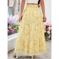 thumbnail image 2 of Yellow Ditsy Floral Tiered Maxi Skirt With Lace Trim And Elastic Waist For Women, 2 of 8