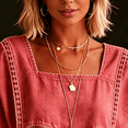 thumbnail image 3 of Morttic Women's Square Neck Faux Denim Mid Sleeve Blouse – Solid Color Casual Top with Lace Trim Front Summer Daily Outfit Red，XXL, 3 of 6