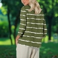 thumbnail image 4 of Womens Tops 3/4 Sleeve Printed Stripe Round Neck Casual T-shirt Loose Tops Army Green L, 4 of 6