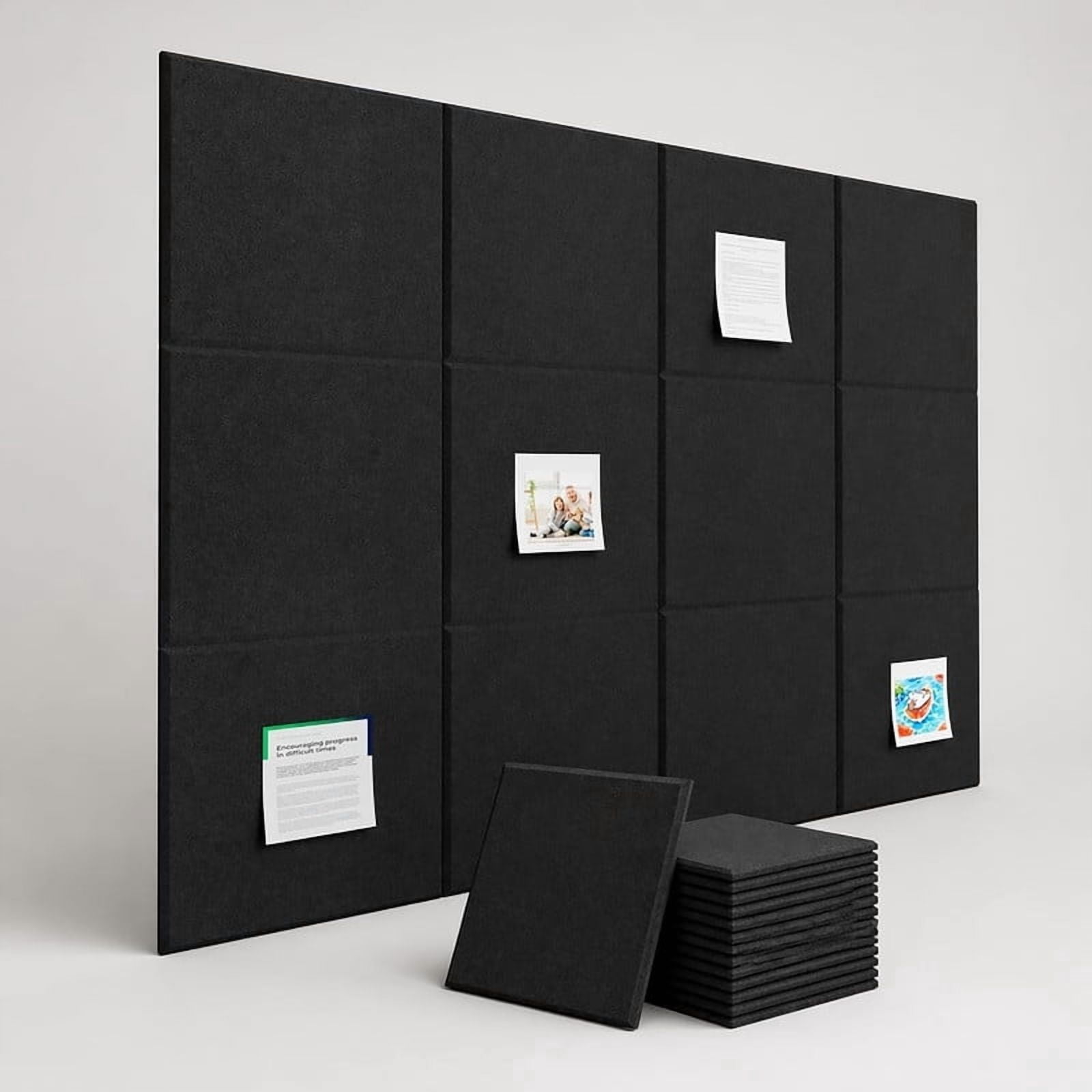 Easy4Home Large Cork Board for Wall 48"x36" Self Adhesive Bulletin Pin Board, 12 Pack Felt Wall Tiles, Black