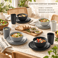 thumbnail image 3 of Homienly Dishware Set, 38-Piece Wheat Straw Dinnerware Set for 8, Plastic Plates Bowls & Cups, Stackable Microwave Safe Dishware, Plates and Bowls Set, Black Grey, 3 of 8