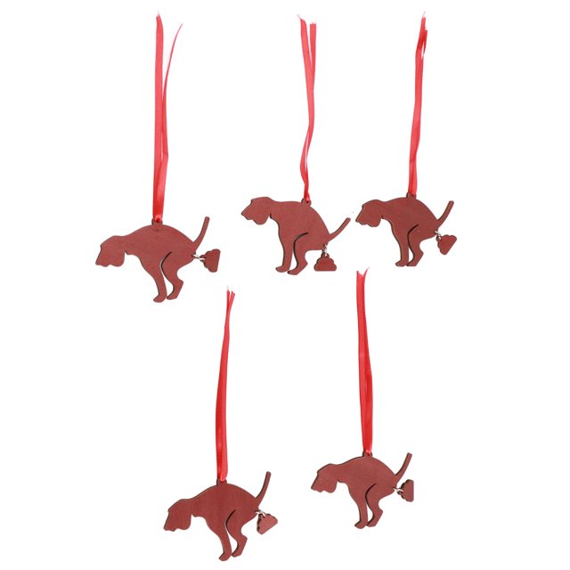 Colgante colgante de madera para árbol de Navidad, 5 piezas, perro caca, casa de muñecas navideña, perro en miniatura, caca de perro, adorno navideño, diseño de última generación