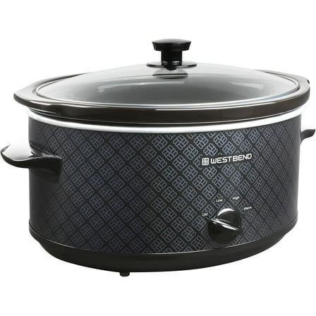 West Bend Slow Cooker 6-Quart Manual Crockery Style with Oval Ceramic Crockpot and Glass Lid, 330-Watts, Black