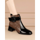 thumbnail image 2 of Women's Color Block Square Toe Fashion Ankle Boots With Belt Buckle, Thick Heel/medium Heel And Side Zipper, 2 of 5