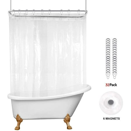 Htooq Clear Bathtub Shower Curtain Liner Clawfoot Tub All Around 180x70 Inch With Magnets Wrap Round Freestanding Surround Oval Extra Wide 32 Pack Metal Hooks Included Heavy Duty Canada Htooq Clear Bathtub Shower Curtain, Round Bathtub Shower Curtain