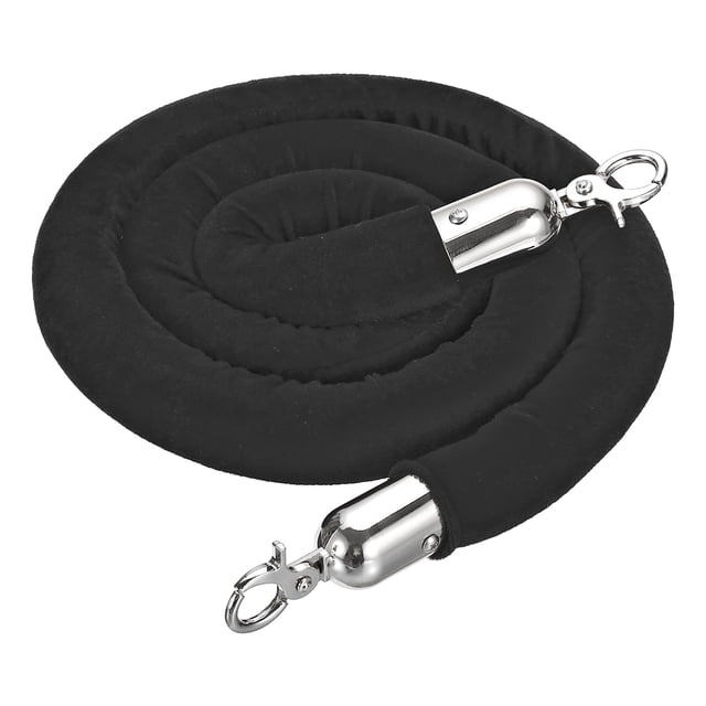 Unique Bargains 5 Feet Black Velvet Stanchion Rope, Crowd Control Barrier Rope with Snap Hook, Silver