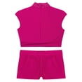 thumbnail image 4 of Hansber Kids Girls Dance Outfits 2-Piece Sleeveless Rhinestones Cutout Mock Neck Crop Top with Shorts Set Hot Pink 12, 4 of 7
