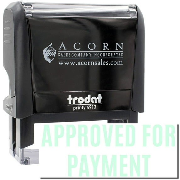 Large Self-Inking Narrow Font Approved for Payment Stamp, Trodat Printy 4913, Press and Print Stamping, Impression Size 7/8" x 2-1/4", Up to 10,000 Impressions - Mint Green Ink