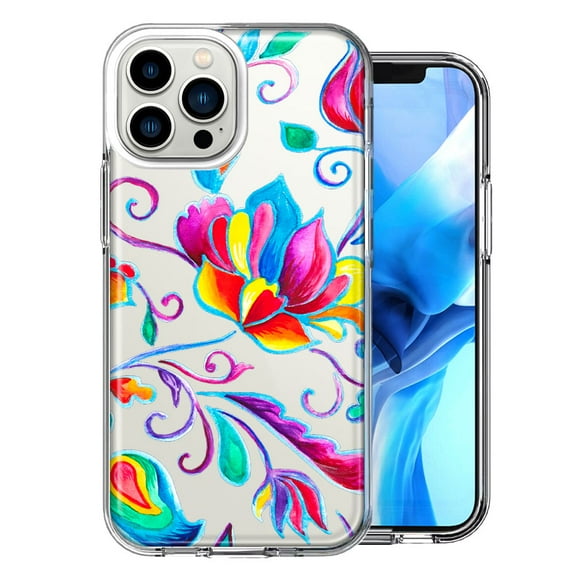 MUNDAZE Case for Apple iPhone 15 Pro Max Slim Hard Shell Soft TPU Hybrid Shockproof Heavy Duty Protective Phone Cover - Bright Colors Rainbow Water Lilly Floral Design