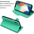 thumbnail image 4 of Wallet Case for iPhone XR, 5 Card Slots Magnetic Closure Zipper Pocket Handbag PU Leather Flip Case with Wrist Strap TPU Kickstand Cover for iPhone XR - Mint Green, 4 of 14