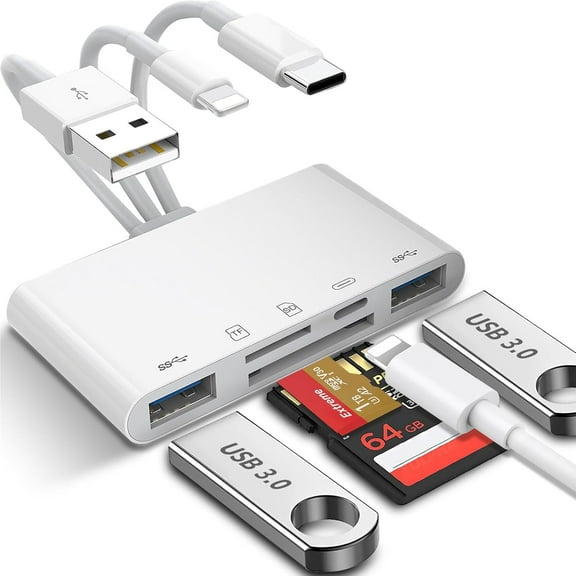 USB C/Micro SD/SD Memory Card Reader with USB C to A Connector, for iPhone/iPad/Galaxy/Android/Computer/Laptop Cards