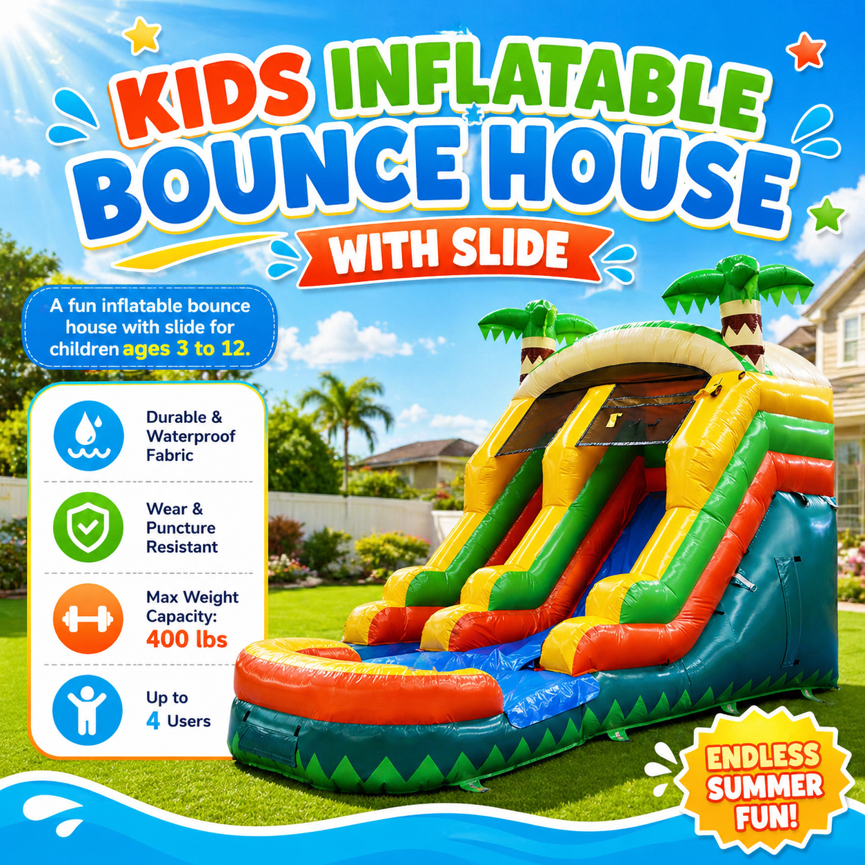 Rayocon Inflatable Water Slide with Blower, 20 x 10 x 13 ft Wet and Dry Dual Slide with Splash Pool for Kids Backyard Summer Play