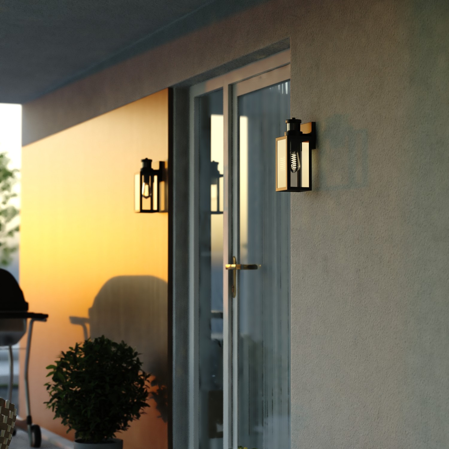 Lombard 4.75-in. 1 Light Black Motion Sensor Dusk to Dawn Outdoor Wall Lantern Clear Glass