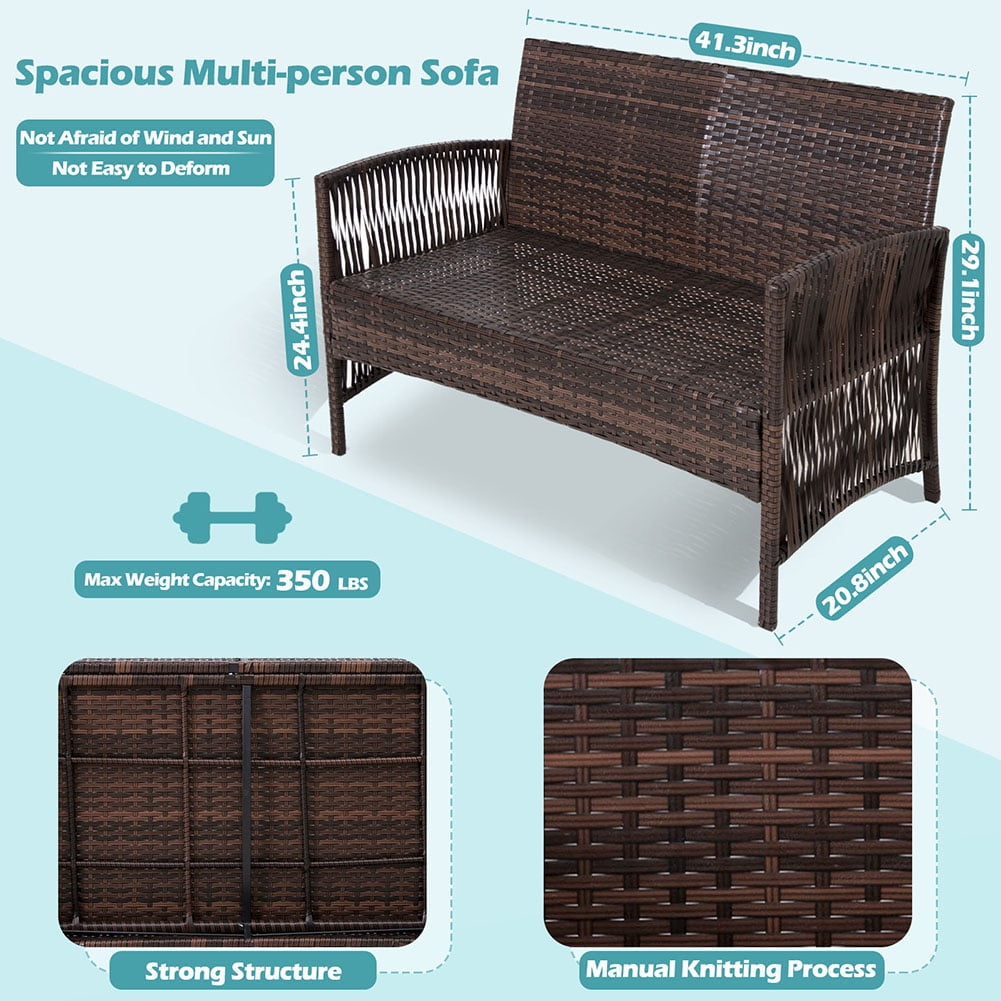 Kadyn Patio Furniture 4 Pieces Conversation Sets, Conversation Set with Rattan Chairs, loveseat and Glass Coffee Table, Rattan Outdoor Conversation Set for Porch, Brown Kadyn Patio Furniture 4 Pieces Conversation Sets, Conversation Set with Rattan Chairs, loveseat and Glass Coffee Table, Rattan Outdoor Conversation Set for Porch, Brown