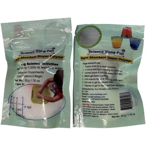 Science Gone Fun Super Absorbent Polymer Powder (50 Gram Pack) for Sensory Play, Science Projects, and More (20-100 Mesh)