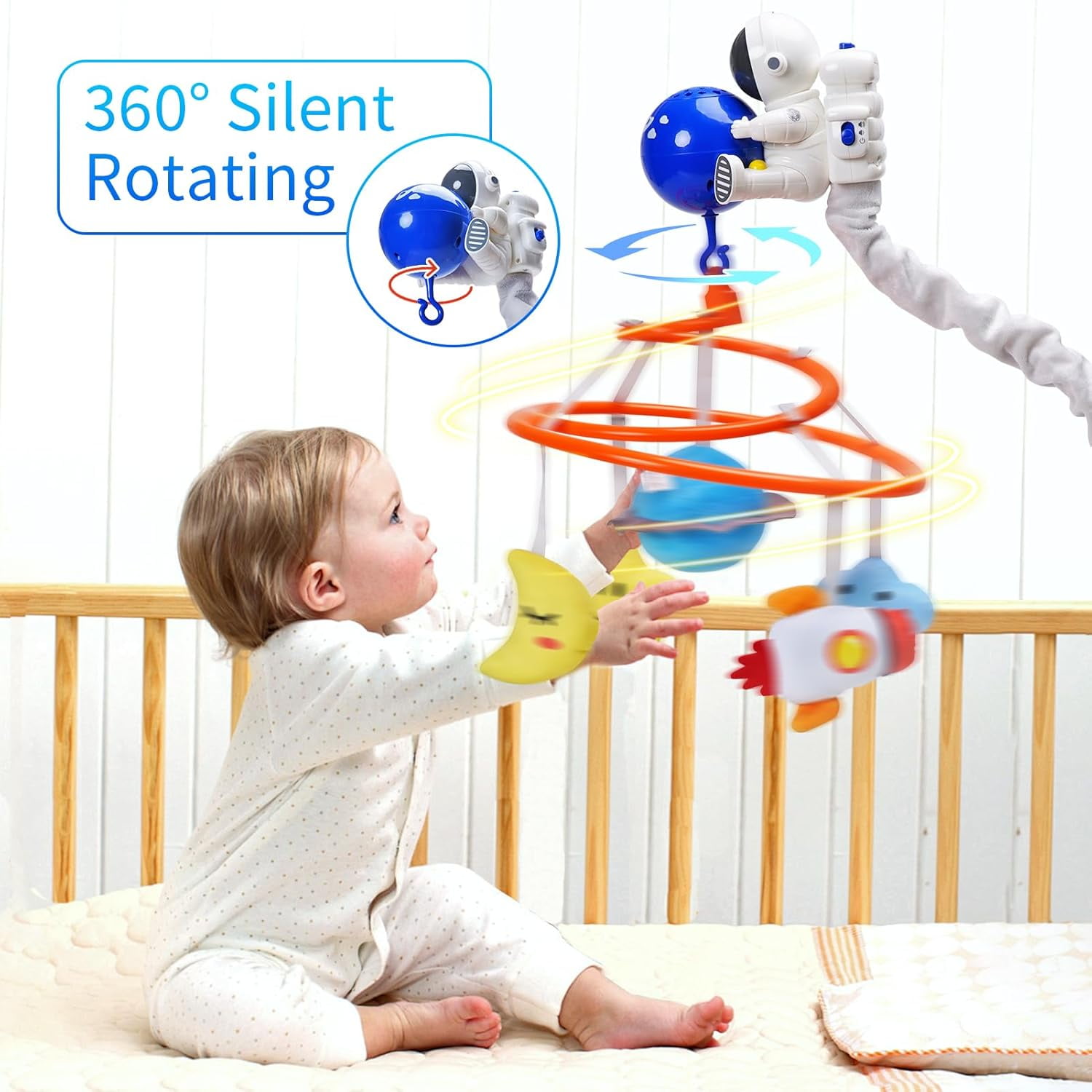 Baby Crib Mobile with Music and Lights, Space Baby Mobile for Crib with Remote Control, Baby Crib Toy for Babies Boys Girls