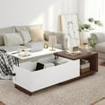 thumbnail image 3 of 59" Extendable Coffee Table with Lift Top, Wood Coffee Table with Charging Station & Hidden Storage Space, 47.2"-59" Large Adjustable Extendable Center Table for Living Room, White, 3 of 9
