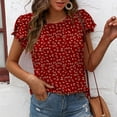 thumbnail image 2 of Xmarks Women's Summer Dressy Chiffon Blouses Crew Neck Short Sleeve Tunic Tops for Leggings Casual T-Shirts Red S-2XL, 2 of 8