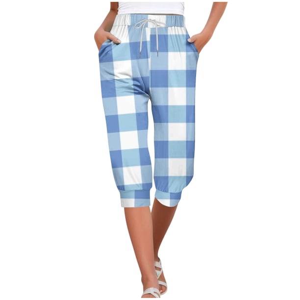 Mujeres Capri Pantalones Elástico Corbata Cintura Suelta Ajuste con Bolsillos, Casual Y Cómodo Pantalones de Cintura Elástica para las Mujeres
