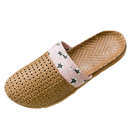 OJSFQUFP Summer Sandals for Women Female Home Indoor Cat Print Couple Home Linen Slippers Wood Floor Slippers Soft Sole Outdoor Beach Shoes Comfy House Slippers for Women Pink 37