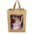 thumbnail image 1 of DEKAXID 12 bolsas de regalo de papel con ventana transparente 9.84”x7.0”x5.12” Bolsas de compras de papel kraft con asas Festivales Suministros para fiestas Marrón/Blanco/Negro Año Nuevo Día de San, 1 of 6
