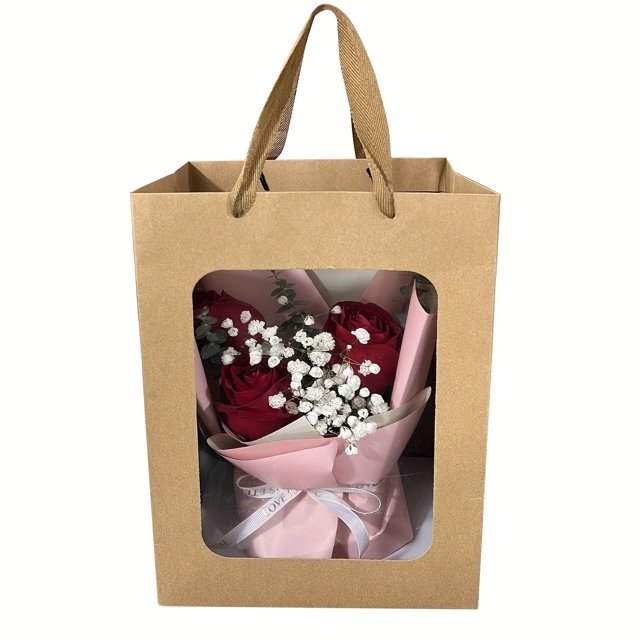 DEKAXID 12 bolsas de regalo de papel con ventana transparente 9.84”x7.0”x5.12” Bolsas de compras de papel kraft con asas Festivales Suministros para fiestas Marrón/Blanco/Negro Año Nuevo Día de San