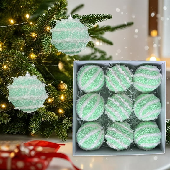 Aufmer 9 Pcs Pastel Macaron Ball Ornaments, Plastic Hanging Decor Set with Gift Box, Festive Tree Decoration Collection(Green)
