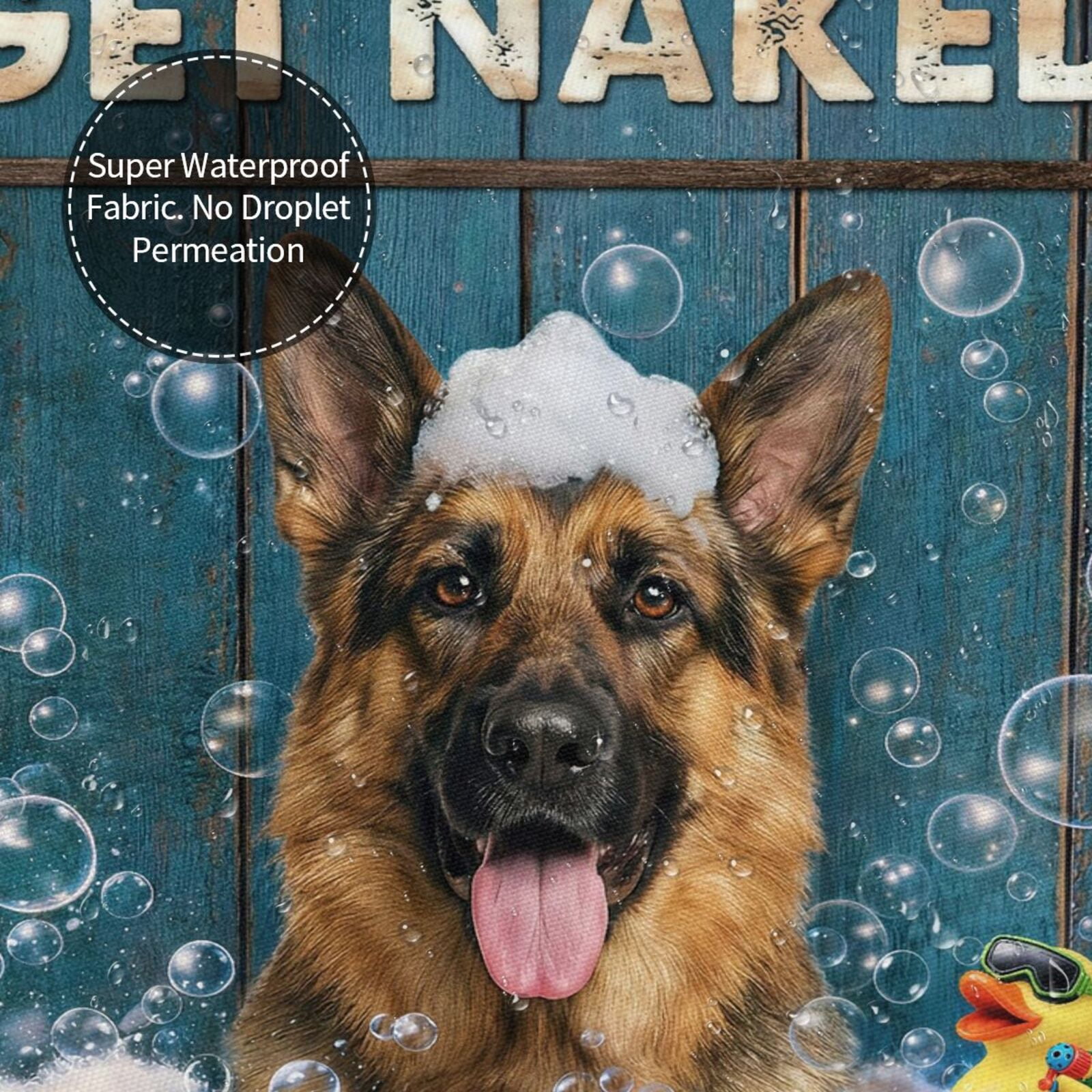 German Shepherd Shower Curtain - Funny Dog Bath Curtain with Bubbles & Rubber Duck, Waterproof Polyester Fabric, Unique Bathroom Decor for Pet Lovers - 60"x72"