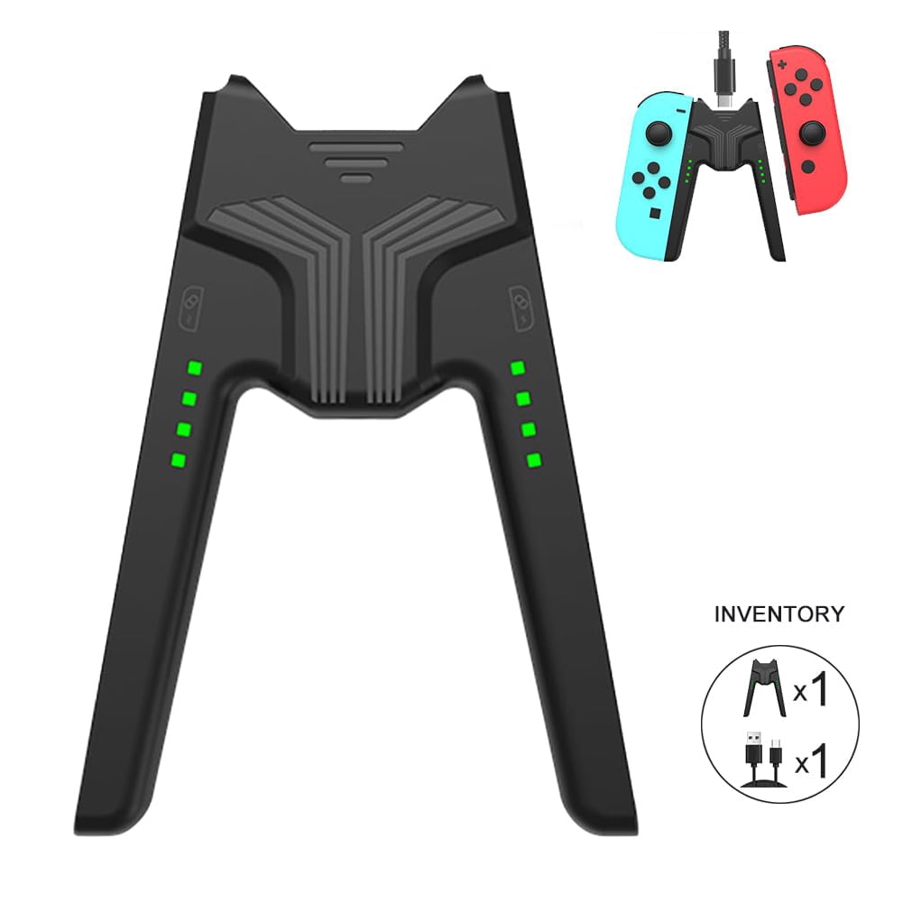Universal Joycon Charging Grip for Nintendo Switch, Switch Controller Holder for Switch Joy Con and 3rd party controller, Portable V-Shaped Switch Joy-Con Controller Charger with Indicators, Black