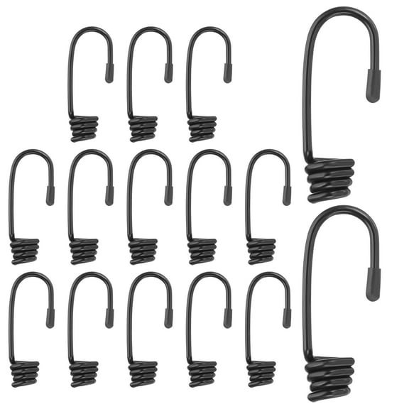 1/4"(7mm) Bungee Cord Hook, Heavy Bungee Shock Cord Hook Spiral Wire Hooks End, Black 15 Pcs