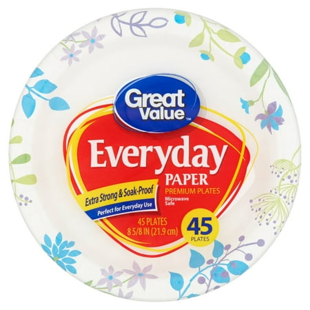 Great Value Everyday Premium Paper Plates, 8 5/8", 45 Count
