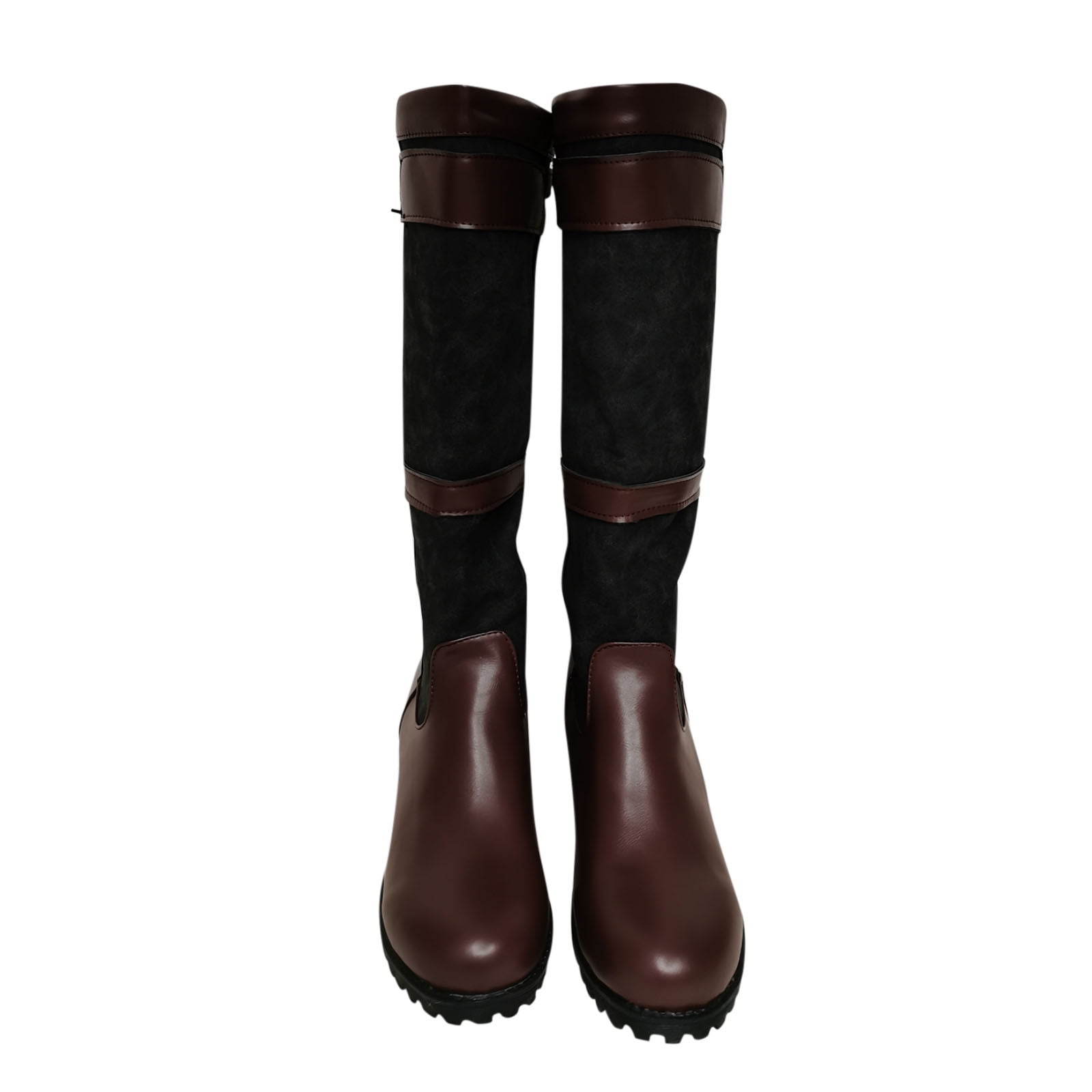 BLTIBY Western Cowboy Boots for Women Vintage Buckle Strap Round Toe Chunky Heel Slip-on Mid Calf Rain Boots Winter Comfortable Waterproof Casual Shoes Coffee 43