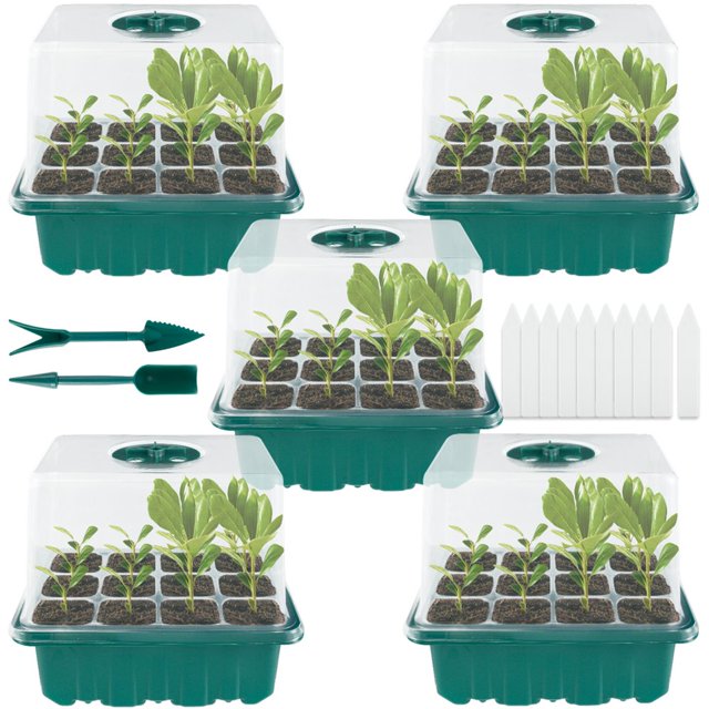 5Pcs Seed Starter Tray w/ Heightened Lids Seedling Tray w/ Adjustable Humidity Dome and Base Plant Germination Tray Mini Propagator Seed Starter Kit for Seeds Growing Starting