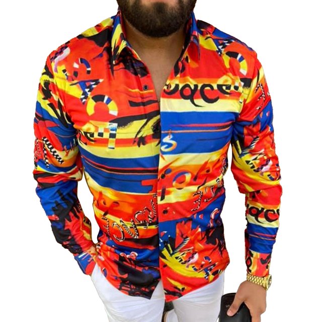 Camisa de fiesta de oficina para hombre, talla XL, blusa estampada de manga larga con cuello