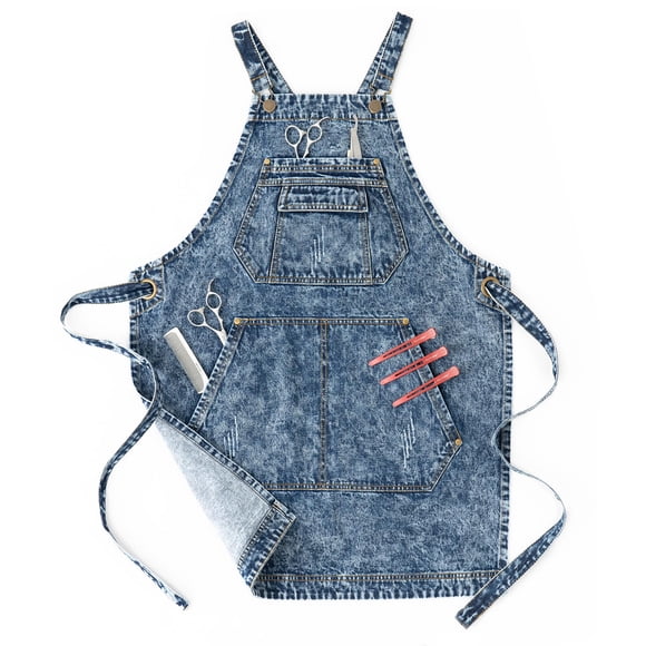 Delantal de trabajo Jeanerlor de mezclilla de algodón con bolsillos para mujer, color azul