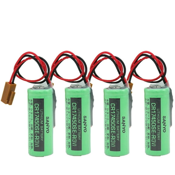 (4-Pack) 2500mah CR17450SE-R 3V PLC Replacement Battery with Brown Plug for FANUC A98L-0031-0012 CNC System